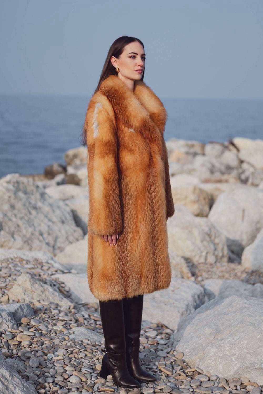Red fox fur coat | 102 cm