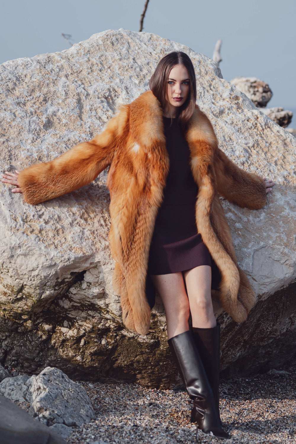 Red fox fur coat | 102 cm