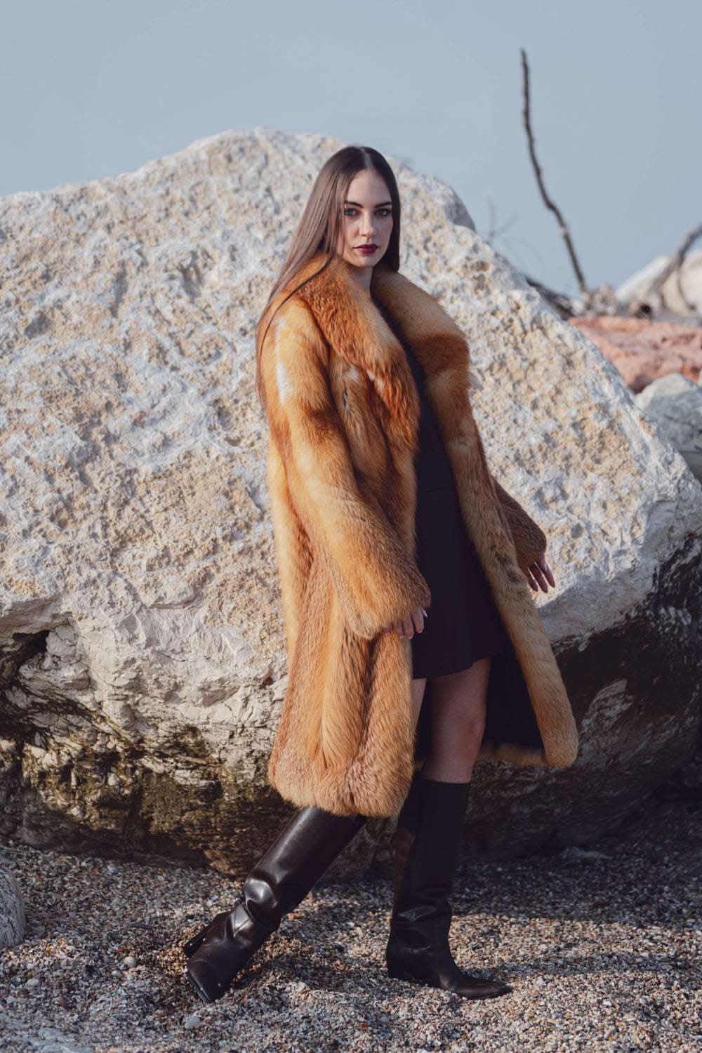 Red fox fur coat | 102 cm