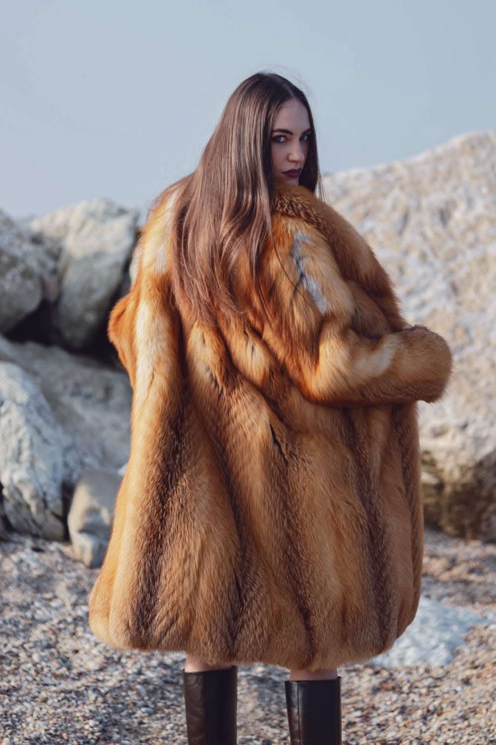 Red fox fur coat | 102 cm