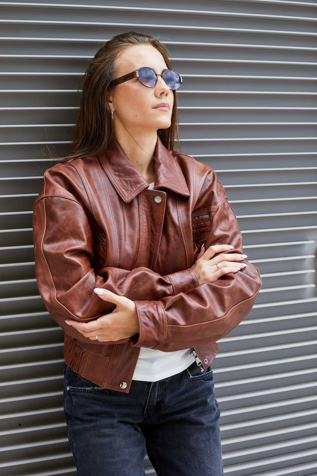 Oversized leather bomber