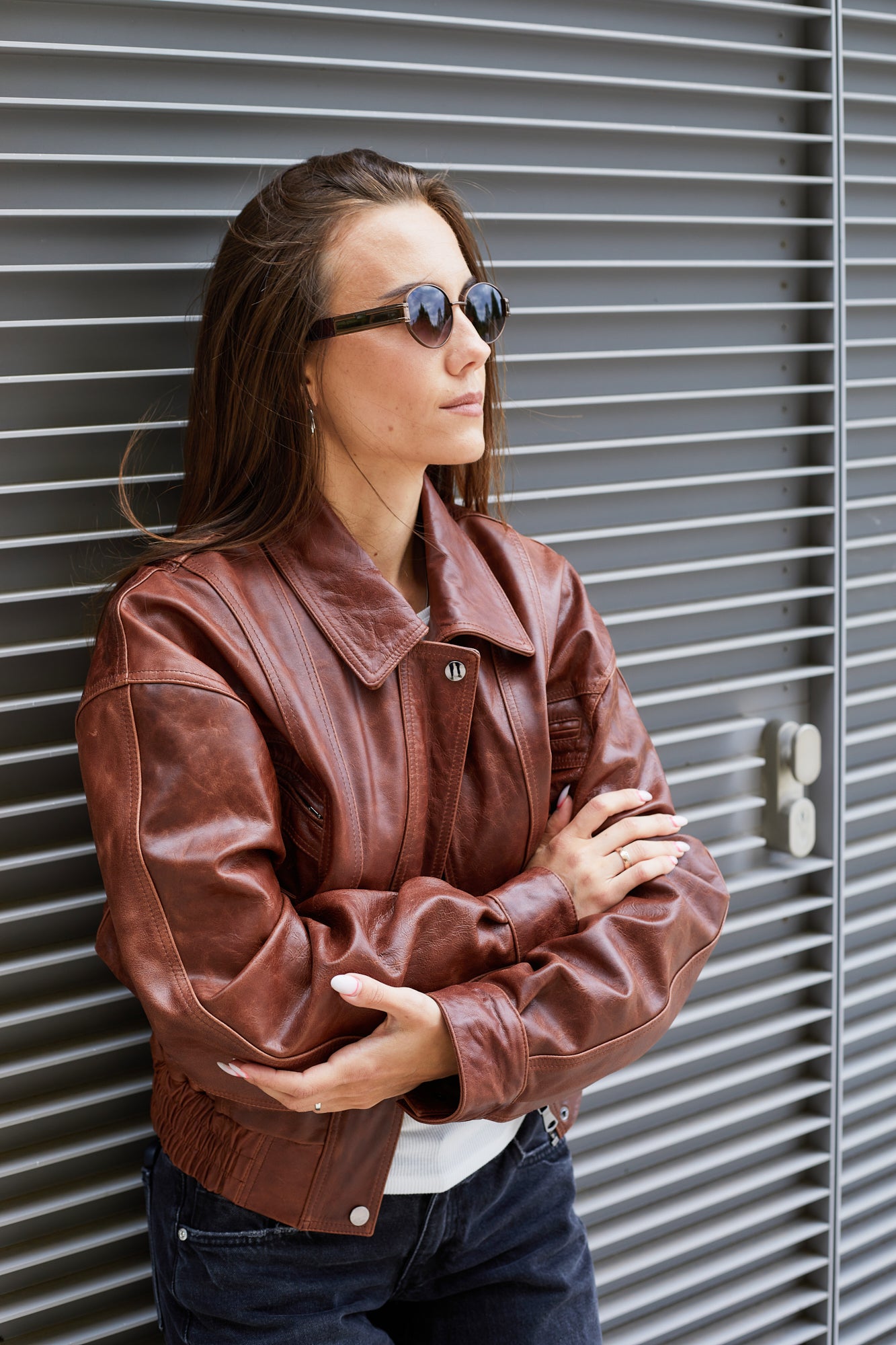 Oversized leather bomber