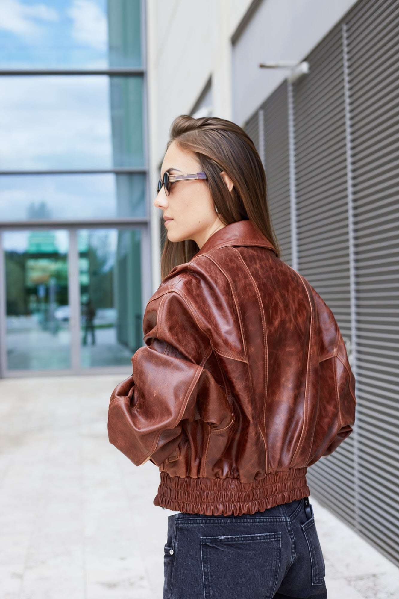 Oversized leather bomber