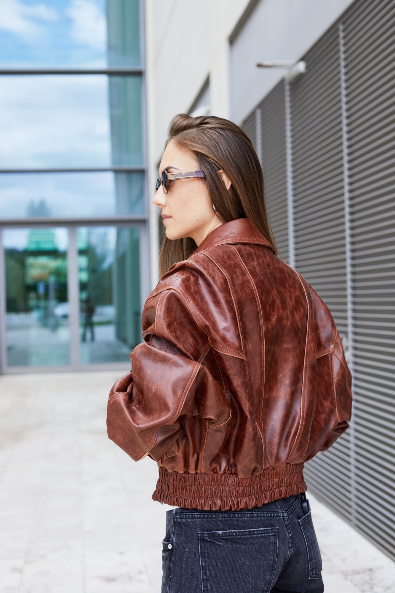 Oversized leather bomber