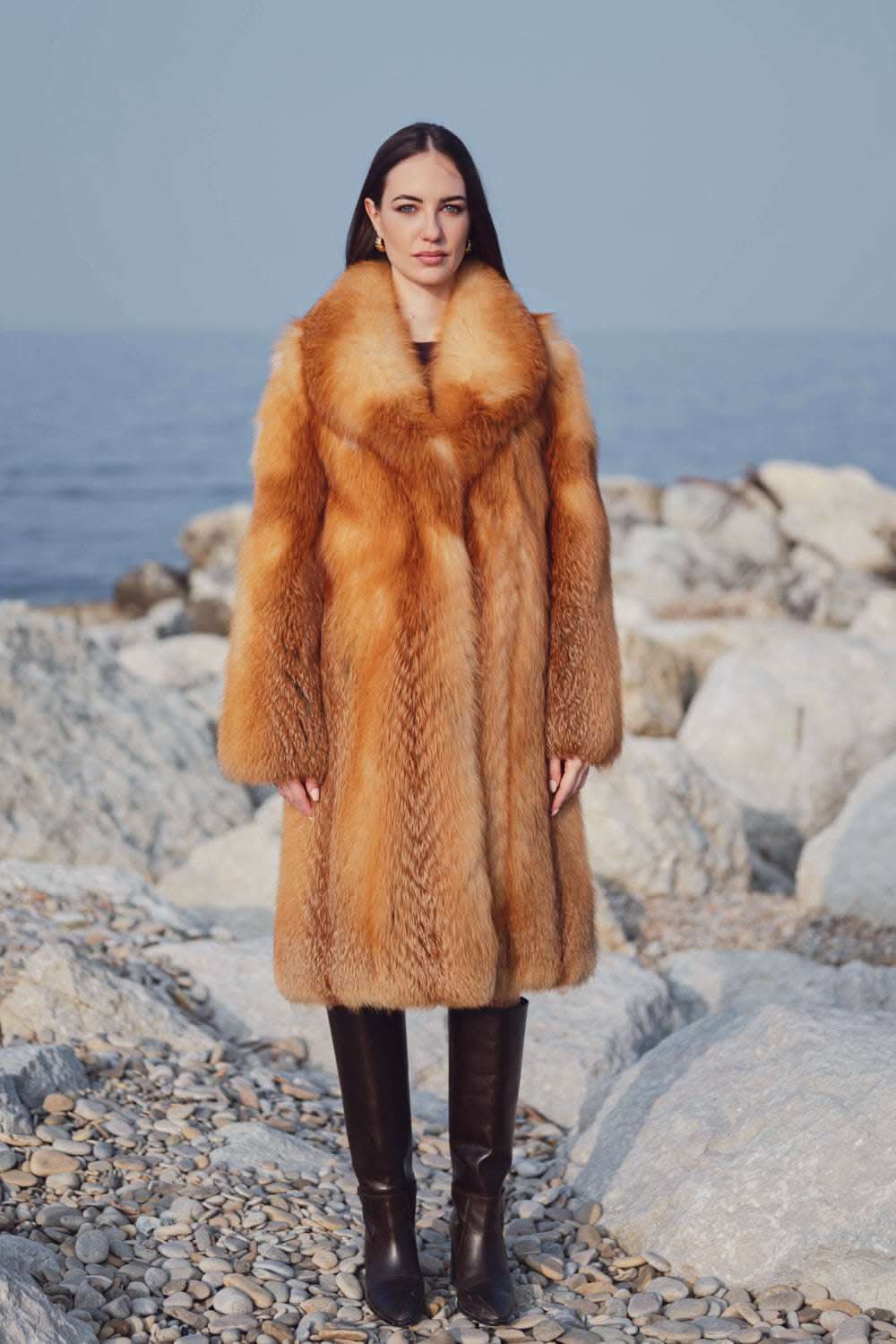 Red fox fur coat | 102 cm